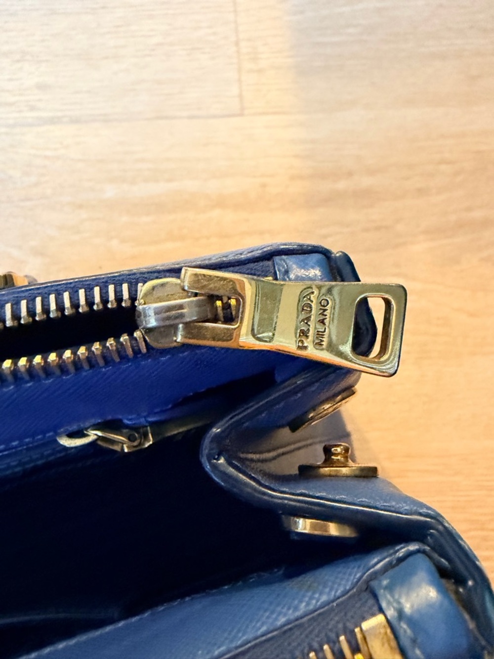 Prada Blue Saffiano Satchel with Gold Hardware - Picture 11 of 13